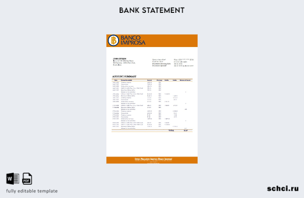 цифровая загрузка шаблона слова банковской выписки Costa Rica Banco Improsa