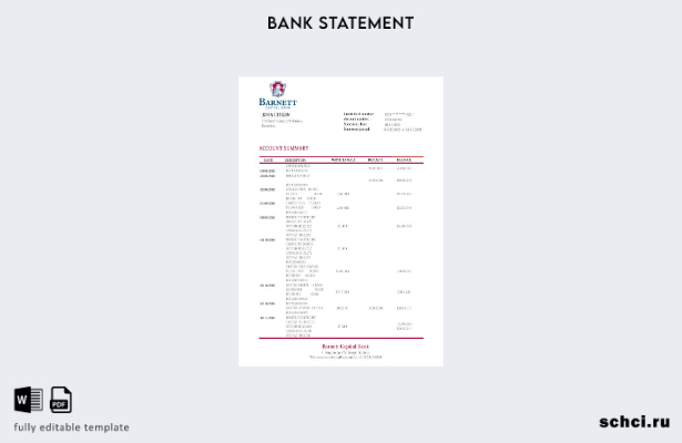 цифровая загрузка шаблона слова банковской выписки Dominica Barnett Capital
