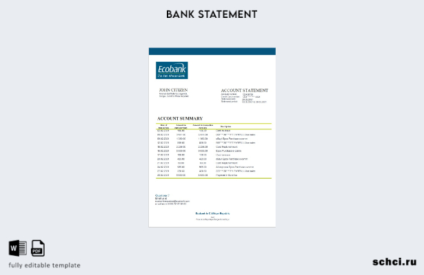 цифровая загрузка шаблона слова банковской выписки Ecobank Центральноафриканской