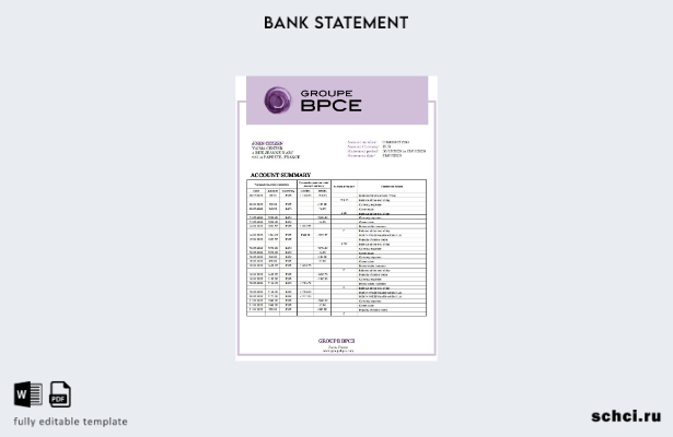 цифровая загрузка шаблона слова банковской выписки France Groupe BPCE
