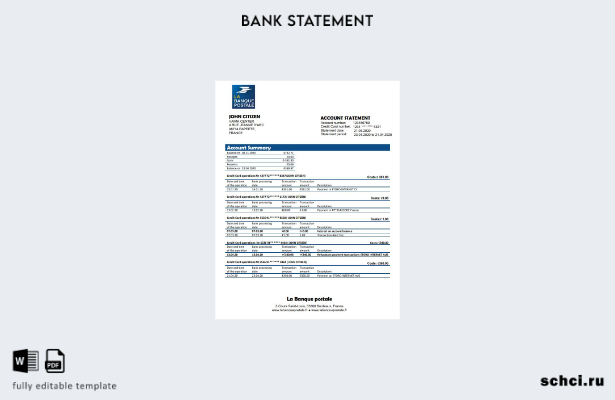 цифровая загрузка шаблона слова банковской выписки France La Banque Postale