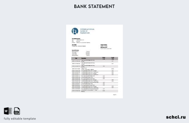 цифровая загрузка шаблона слова банковской выписки ITB Таджикистана