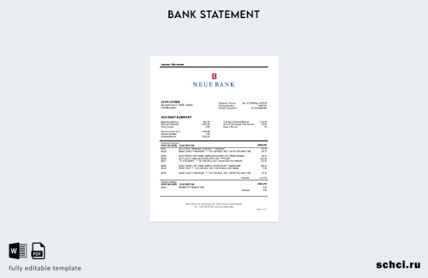 цифровая загрузка шаблона слова банковской выписки Liechtenstein Neue Bank AG