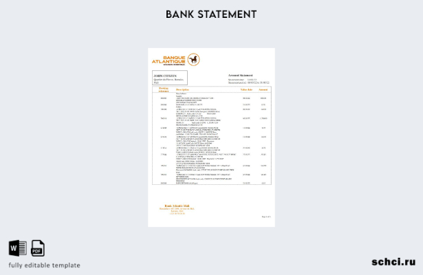 цифровая загрузка шаблона слова банковской выписки Mali Banque Atlantiaque