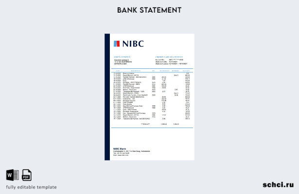 цифровая загрузка шаблона слова банковской выписки NIBC в Нидерландах