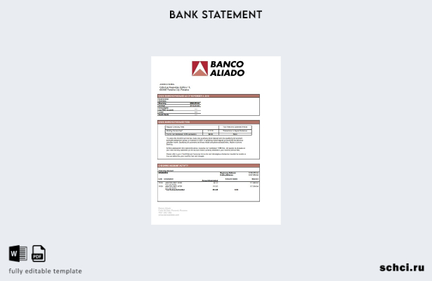 цифровая загрузка шаблона слова банковской выписки Panama Banco Aliado