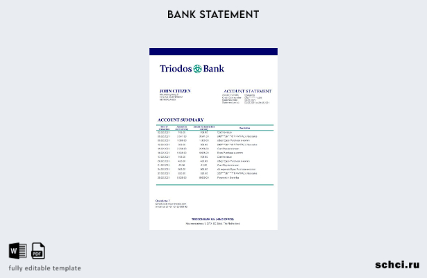 цифровая загрузка шаблона слова банковской выписки Triodos в Нидерландах