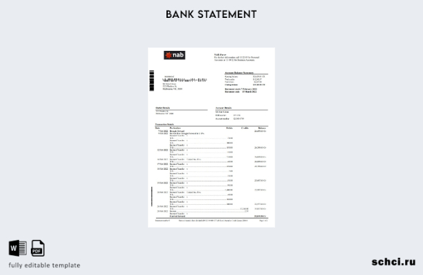 цифровая загрузка шаблона слова выписки из банка Австралии NAB