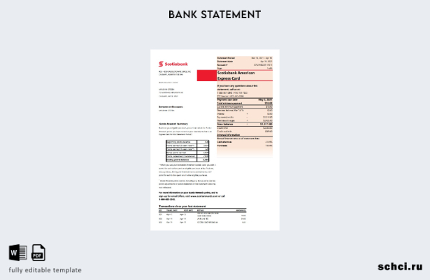 цифровая загрузка шаблона слова выписки из банка Scotiabank в Канаде