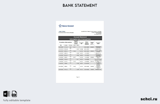 цифровая загрузка шаблона слова генеральной банковской выписки Panama Banco