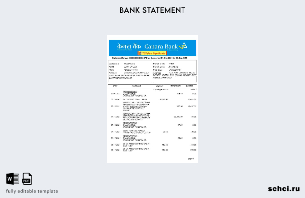 цифровая загрузка шаблона словесной версии банковской выписки Индии, Канары