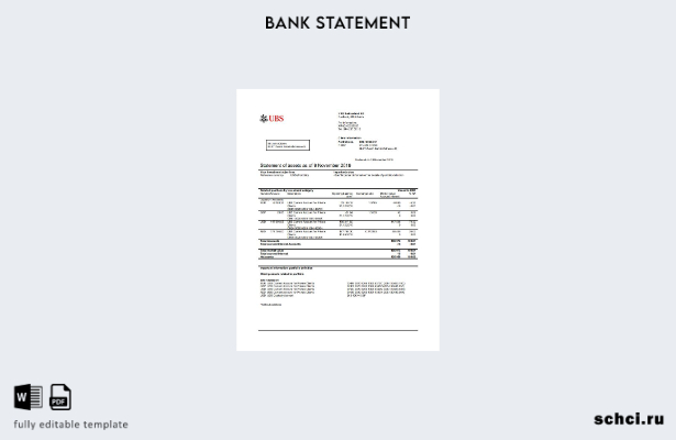 цифровая загрузка шаблона словесной версии банковской выписки UBS в Швейцарии