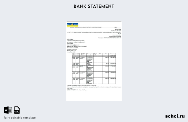 цифровая загрузка шаблона словесной версии выписки по счету Индийского банка в А