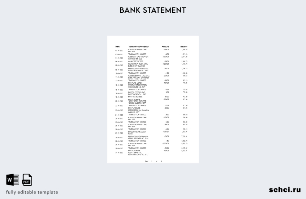 цифровая загрузка шаблона страниц банковской выписки Албании ProCreditBank