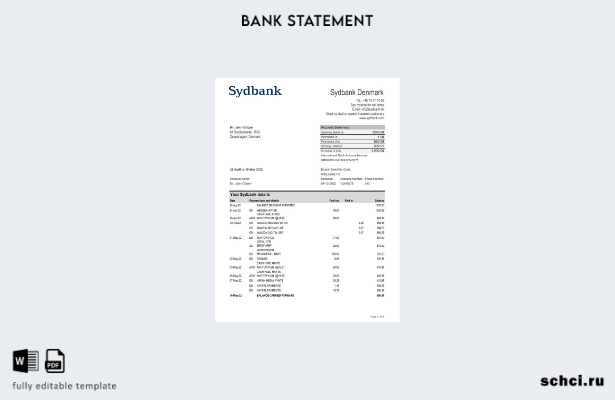 цифровая загрузка шаблона Excel банковской выписки Дании Sydbank