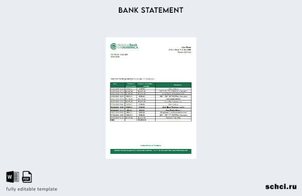 цифровая загрузка шаблона Excel банковской выписки Национального банка Доминики