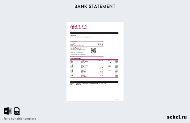 цифровая загрузка шаблона Excel банковской выписки Тайваня Банка Тайваня