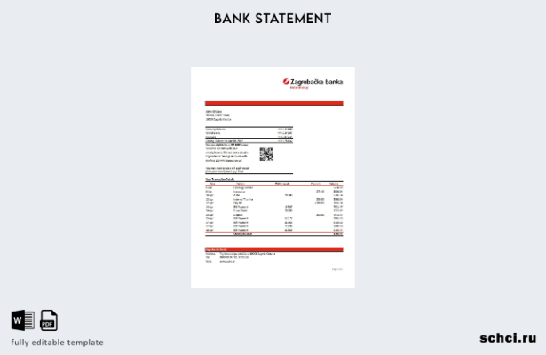 цифровая загрузка шаблона Excel банковской выписки Хорватии Загребачки