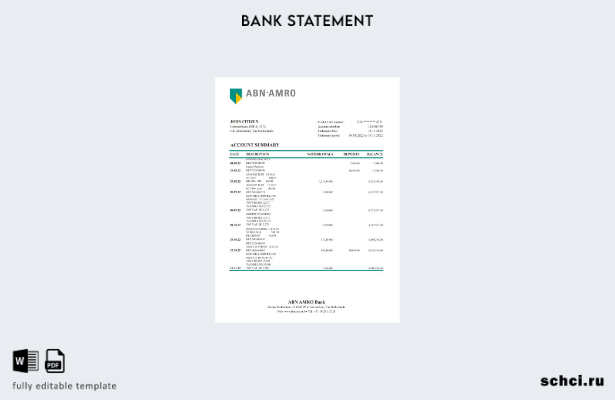 цифровая загрузка шаблона Excel банковской выписки ABN AMRO в Нидерландах