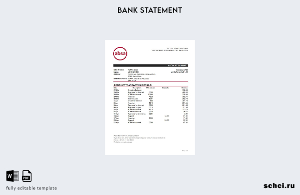 цифровая загрузка шаблона Excel банковской выписки ABSA Южной Африки
