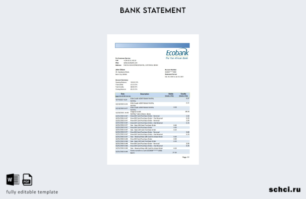 цифровая загрузка шаблона Excel банковской выписки Benin Ecobank