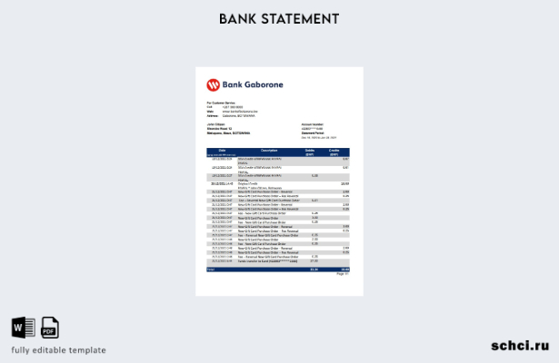 цифровая загрузка шаблона Excel банковской выписки Botswana Bank Gaborone