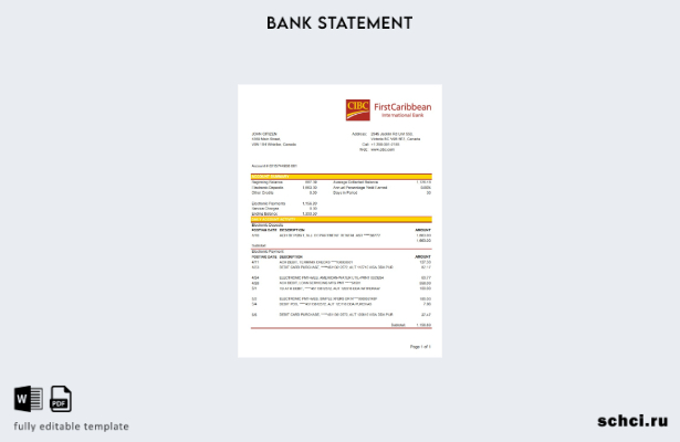 цифровая загрузка шаблона Excel банковской выписки CIBC Канады