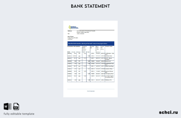 цифровая загрузка шаблона Excel банковской выписки Costa Rica Banco Nacional