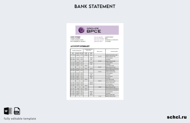 цифровая загрузка шаблона Excel банковской выписки France Groupe BPCE