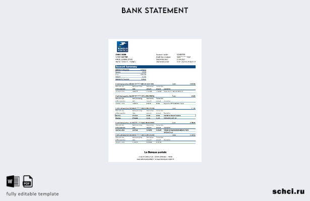 цифровая загрузка шаблона Excel банковской выписки France La Banque Postale