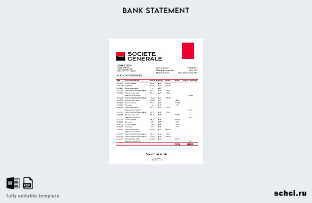 цифровая загрузка шаблона Excel банковской выписки France Société Générale