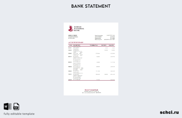 цифровая загрузка шаблона Excel выписки Национального банка Гавайев