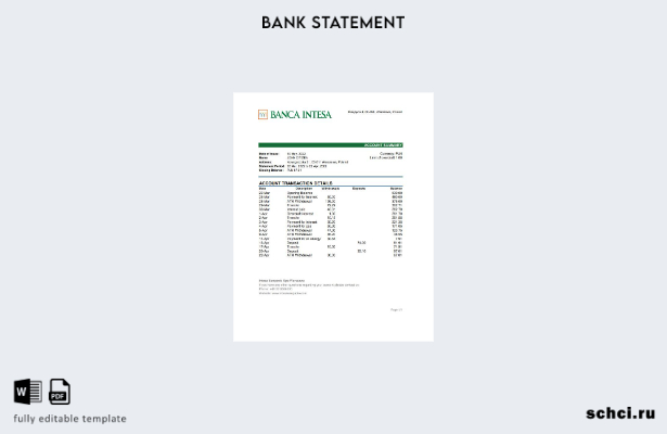 цифровая загрузка шаблона Excel выписки по счету банка Banca Intesa в Польше