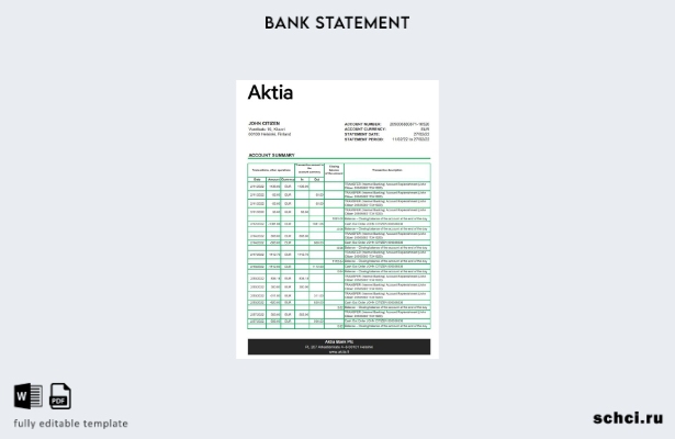 цифровая загрузка шаблона Excel выписки по счету Aktia в Финляндии