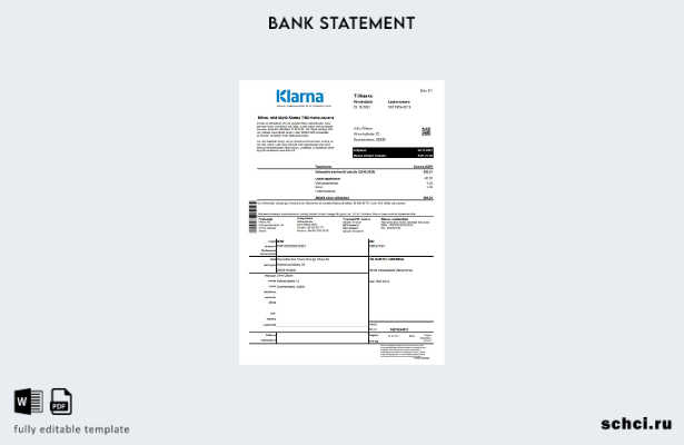 цифровая загрузка шаблона Excel выписки по счету Klarna в Финляндии