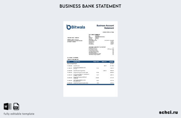 цифровая загрузка Великобритания Выписка о счете фирмы Bitwala Шаблон в формате