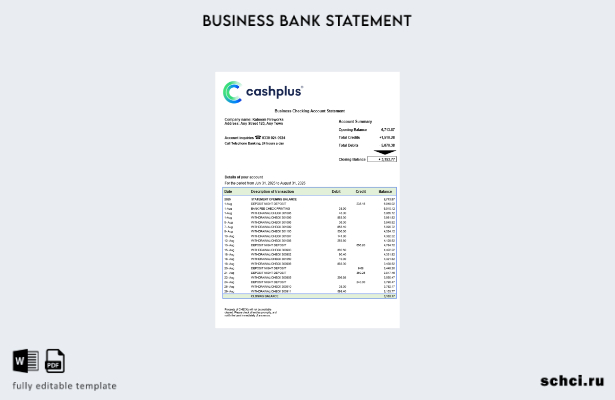 цифровая загрузка Великобритания Выписка по корпоративному счету Cashplus Шаблон