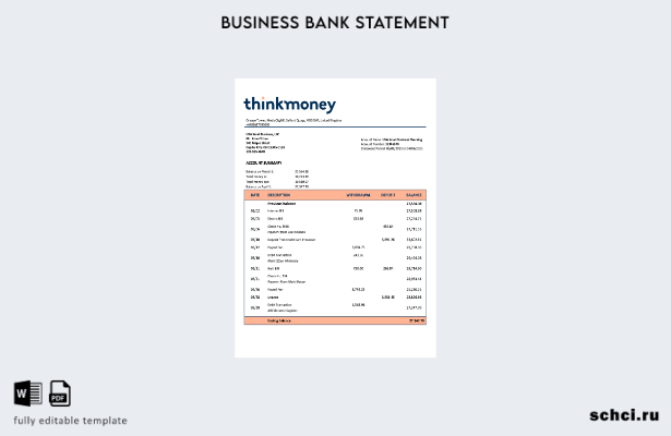 цифровая загрузка Великобритания Выписка по текущему счету фирмы Think Money Шаб