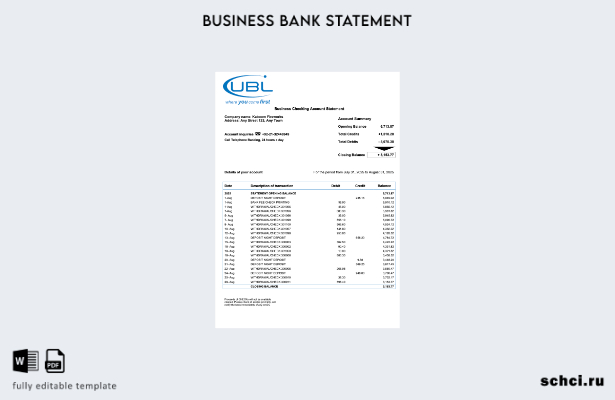 цифровая загрузка Великобритания United Bank Ltd (UBL) выписка по текущему счету