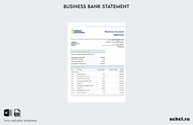 цифровая загрузка Коста риканский Banco Nacional de Costa Rican выписка по счету