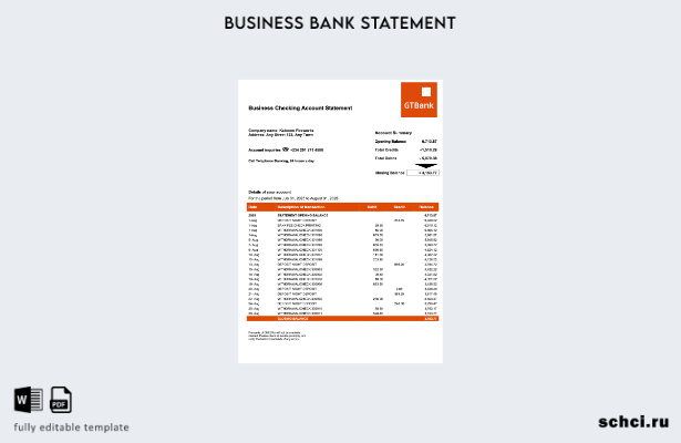 цифровая загрузка Нигерия GTBank выписка со счета фирмы Шаблон в формате Word и