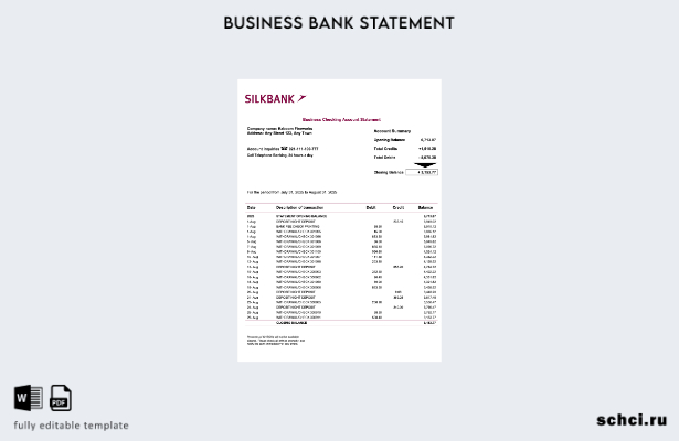 цифровая загрузка Пакистан Silkbank выписка со счета фирмы Шаблон в формате Word