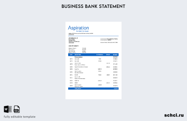 цифровая загрузка США Aspirationfirm выписка со счета в формате Word и PDF шабло