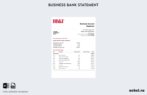 цифровая загрузка США BB&T Corp. Выписка о счете фирмы в формате Word и PDF шабл