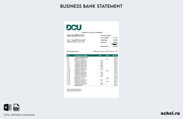 цифровая загрузка США, компания DCU, выписка по текущему счету, шаблон в формате
