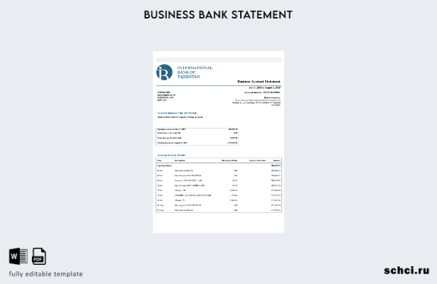 цифровая загрузка Таджикистан IBT выписка по текущему счету бизнеса Шаблон Word