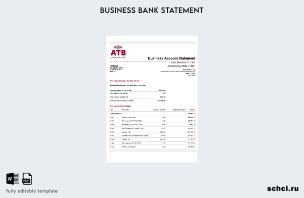 цифровая загрузка Тунисской организации ATB, выписка по текущему счету, шаблон W
