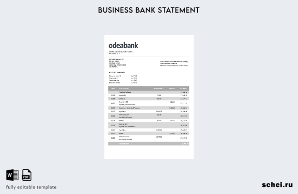 цифровая загрузка Турция Выписка со счета фирмы Odeabank Шаблон в формате Word и