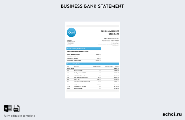 цифровая загрузка Украина Icard выписка по текущему счету бизнеса Шаблон Word и