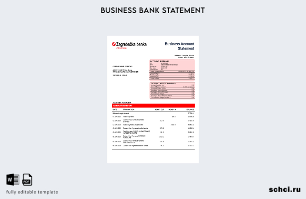 цифровая загрузка Хорватский Zagrebačka Bank выписка со счета коммерческой фирмы